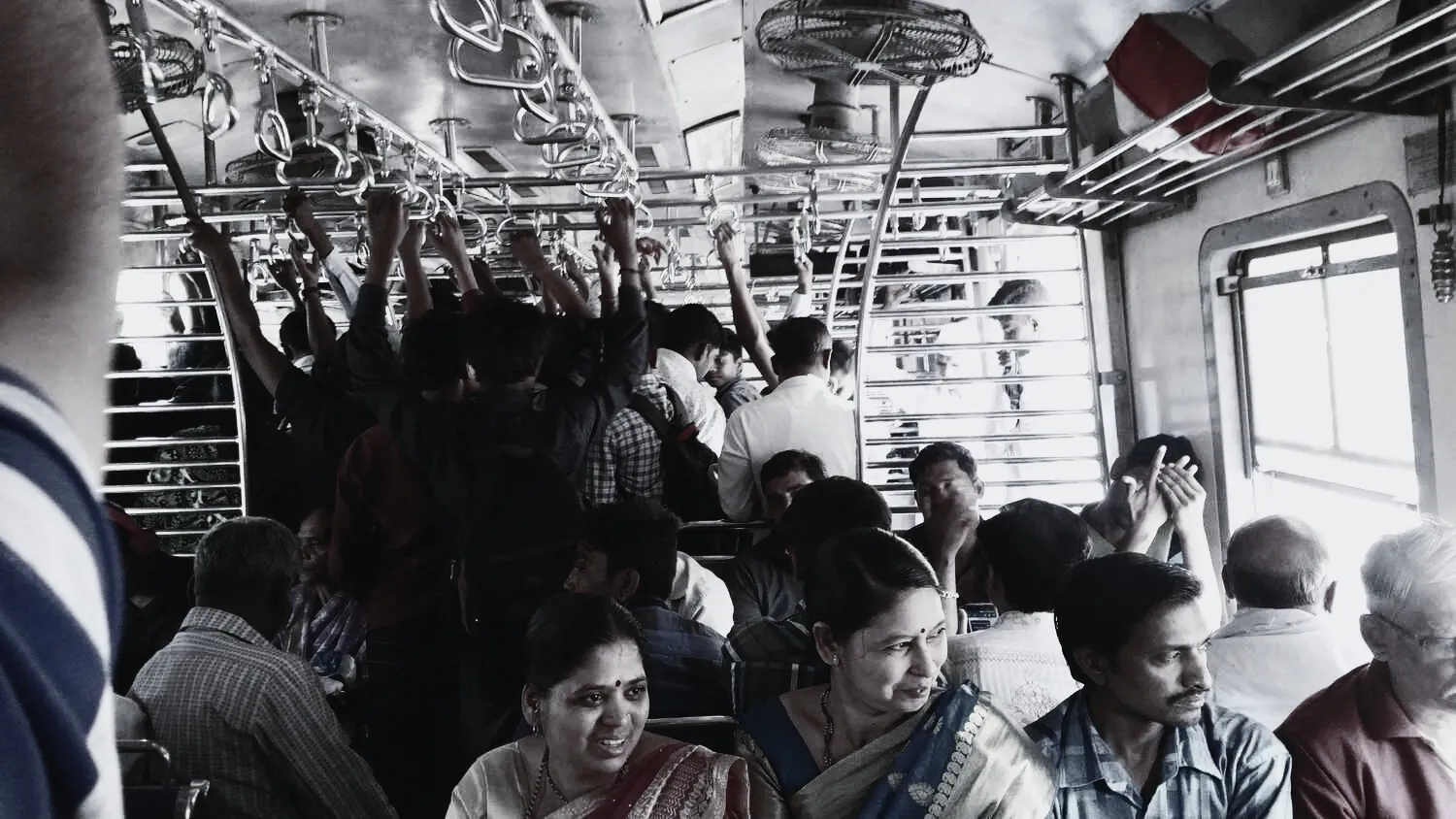 Crowded Mumbai local train — captive audience